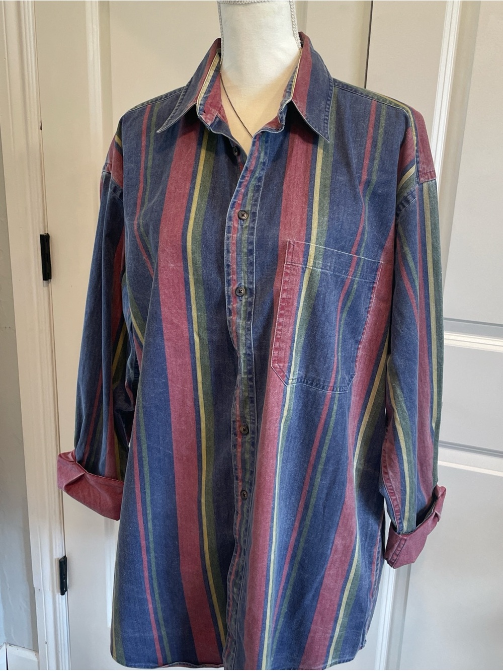 Ruff Hewn Multicolor Vertical Stripe Button-Up Shirt